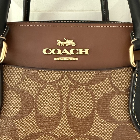 LIKE NEW!!! Coach Tan/Brown Signature Satchel with Black Trim - Picture 5 of 9